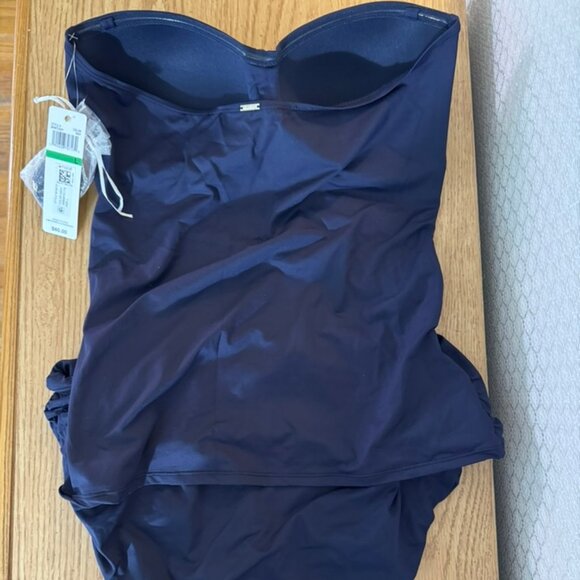 NWT Anne Cole 2 Piece Navy Tankini Swimsuit -Ruched, Removable Straps L/XL - Picture 5 of 8